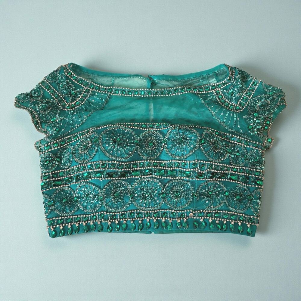Sherri Hill Emerald Teal Beaded Crop Top